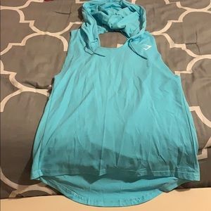 Gymshark open back tank top with hood in BLUE